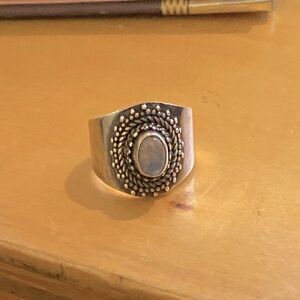 Sterling Silver Oval Moonstone Ring - Elegant Blue-Gray Gem